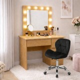 Masa de toaleta/machiaj, Irina, stejar + scaun Avola, negru, cu oglinda si LED-uri, 94x43x141 cm GartenVIP DiyLine