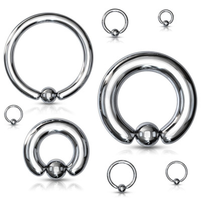 Piercing din oțel inoxidabil - cerc, bilă de culoare argintie, lățime 3 mm - Grosime x diametru x dimensiune bilă: 3 mm x 16 mm x 6 mm foto