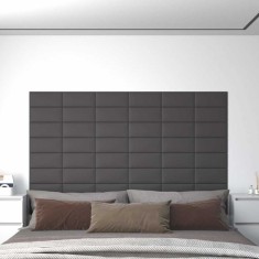 vidaXL Panouri de perete 12 buc. gri, 30x15 cm piele ecologică 0,54 m&sup2;