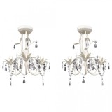 Cumpara ieftin Candelabre suspendate de plafon cu cristale 2 buc. alb elegant, vidaXL