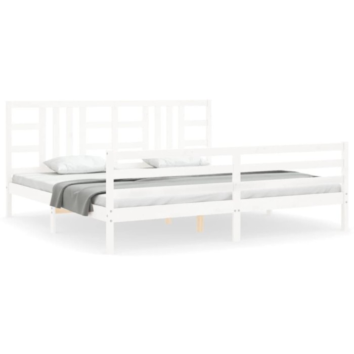 Cadru pat cu tablie 200x200 cm, alb, lemn masiv