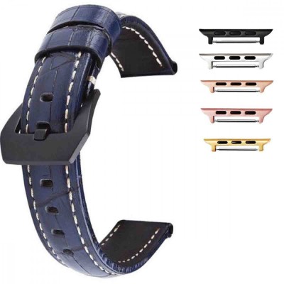 Curea din piele naturala, compatibila Apple Watch 9|8|7|6|5|4|3|2|1 Series, 49mm|45mm|44mm|42mm, Albastru foto