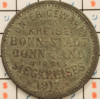 Germania 10 pfennig 1917 jeton zinc - Bonn - A011 foto