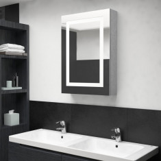 Dulap de baie cu oglinda si LED, gri beton, 50x13x70 cm foto