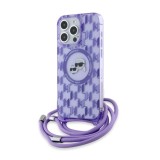 Husa pentru iPhone 15 Pro - Karl Lagerfeld IML Crossbody MagSafe (KLHMP15LHCKCKLCU) - Purple Monogram Karl&amp;Choupette Head