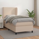 VidaXL Pat box spring cu saltea, cappuccino, 90x190 cm piele ecologică