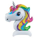 Balon metalizat Antbro&reg; in forma de unicorn 3D cu baza, 36x43cm