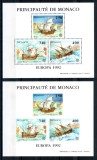 Monaco 1992, Mi #2070-2072 A+B**, Colite de Lux dant+ned, EUROPA, 500 de ani de la descoperirea Americii, Columb, corabie, MNH, cota 330 &euro;!