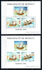Monaco 1992, Mi #2070-2072 A+B**, Colite de Lux dant+ned, EUROPA, 500 de ani de la descoperirea Americii, Columb, corabie, MNH, cota 330 &euro;!