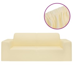 Husa elastica pentru canapea cu 2 locuri poliester jersey crem foto