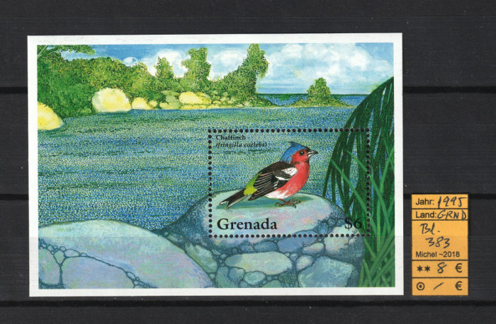 Timbre Caraibe, Grenada, 1995 | Cinteză - Păsări, Animale | Coliţă MNH | aph