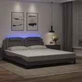 VidaXL Cadru de pat cu lumini LED, gri, 180x200 cm, piele ecologică
