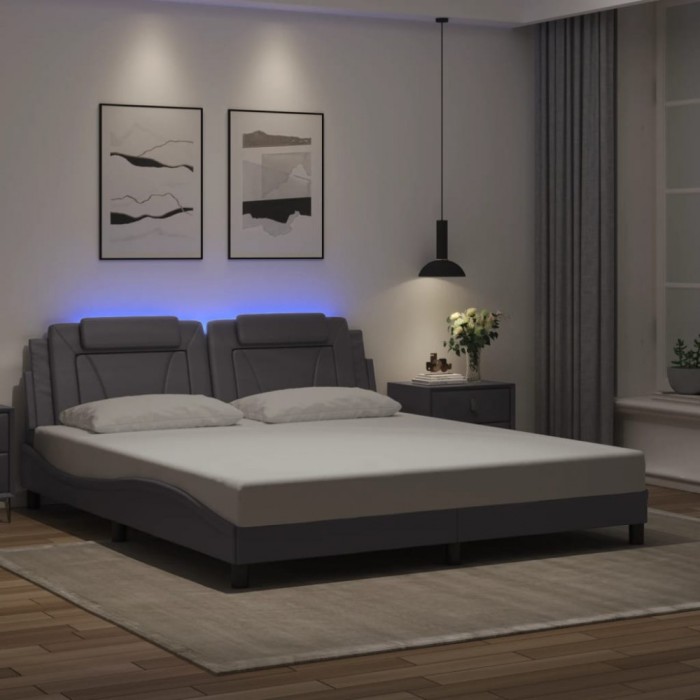 vidaXL Cadru de pat cu lumini LED, gri, 180x200 cm, piele ecologică 3214039