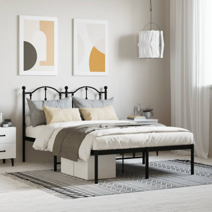 Cadru de pat metalic cu tablie, negru, 120x190 cm GartenMobel Dekor