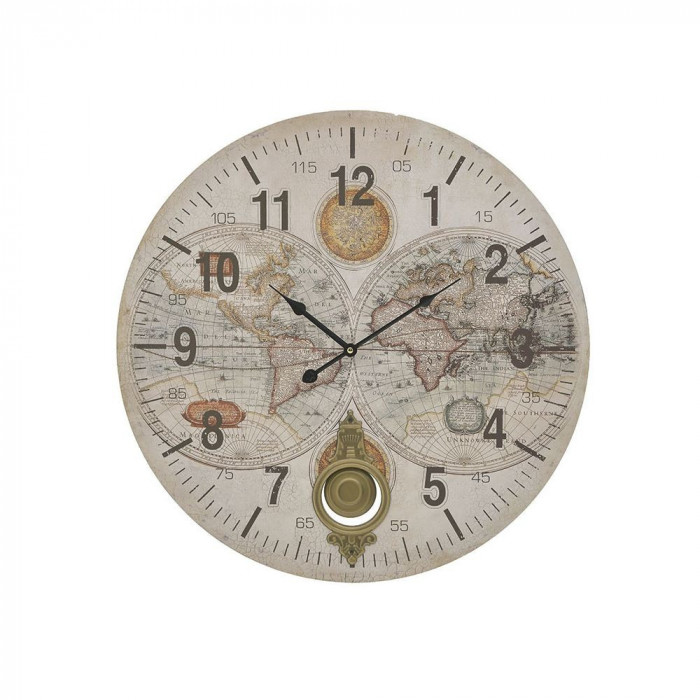 Ceas de perete din lemn cu pendul Atlasul lumii D- 58 cm