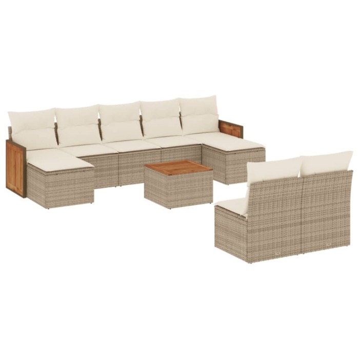 Set canapele de gradina cu perne, 10 piese, bej, poliratan