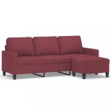 Cumpara ieftin Canapea cu 3 locuri si taburet, rosu vin, 180 cm, textil