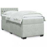 Gossi pat box spring cu saltea, gri deschis, 90x190 cm, catifea