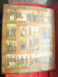 Icoana f. veche ,pictata pe lemn ,cu 50 personaje , dim.=36x31cm