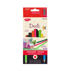 Set 12 Creioane Colorate Daco Dodi, Diametru Mina 4 mm, 12 Culori, Creioane Colorate Daco Grip, Creioane Colorate, Creioane Set, Set Creioane Colorate
