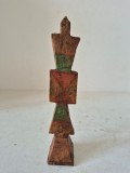 (2) Pristolnic vechi pictat din lemn / Pecetar prescuri &ndash; Sigiliu bisericesc policrom sculptat manual, Artă populară / Obiect de cult
