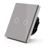 Resigilat Intrerupator Touch Techstar&reg;, Sticla Securizata, Design Modern, Iluminare LED, 2 Faze, Gri