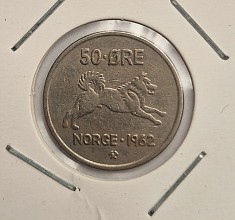 Norvegia 50 Ore 1962 km # 408 moneda cupru nichel