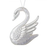 Ornament Brad Crăciun, Lebadă, Glitter Irizat, Plastic, Alb, 7x4.5x10cm, Oem