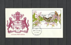 GUYANA 1990 FAUNA INSECTE FLUTURI FDC foto
