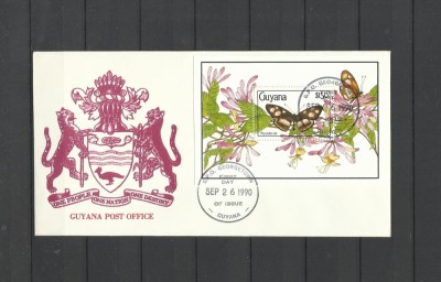 GUYANA 1990 FAUNA INSECTE FLUTURI FDC foto