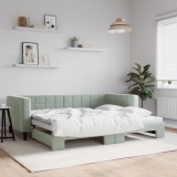 Cumpara ieftin Pat de zi cu extensie, gri deschis, 90x190 cm, catifea