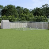 Padoc caini/animale vidaXL, 10x10x2.5m, otel galvanizat, acoperis protectie UV/ploaie, argintiu, siguranta maxima