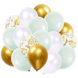 Set 50 baloane pentru petrecere, 40cm, alb, auriu, verde menta Household NewTrend