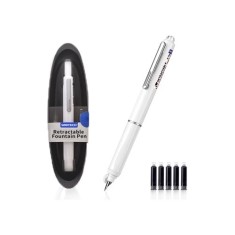 Set stilou retractabil Writech cu 5 rezerve cerneala albastru,grosime penita F, corp alb,cutie depozitare