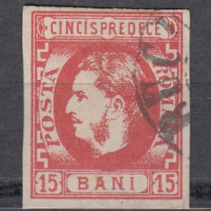 ROMANIA 1869 LP 27 CAROL I CU FAVORITI 15 BANI ROSU STAMPILA BUCURESTI