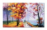 Cumpara ieftin Tablou peisaj pictat manual, La plimbare cu catelul, 100x60cm ulei pe panza in cutit, gata de expus pe perete