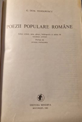 Poezii populare romane D. Dem. Teodorescu foto
