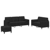Cumpara ieftin Set de canapele cu perne, 3 piese, negru, catifea