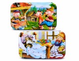 Cumpara ieftin Set 2 Puzzle Educative din Lemn, 60 Piese fiecare, in Cutii Metalice, Modele Scufita Rosie si Cei Trei Purcelusi, Dezvoltare Abilitati Cognitive, 22.5