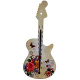 Termometru de perete in forma de chitara Pufo Colorful Flowers pentru interior, 27 cm