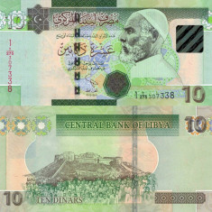 LIBIA █ bancnota █ 10 Dinars █ 2011 P78Ab SERIE 1 semnatura 11 █ UNC necirculata
