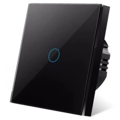 Intrerupator touch cap scara, cap cruce iUni 1F, Sticla securizata, LED, Negru