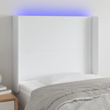 Tablie de pat cu LED, alb, 93x16x118/128 cm, piele ecologica GartenMobel Dekor, vidaXL