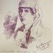 FEMEIE CU NAFRAMA , DESEN de C. POPESCU , SEMNAT DREAPTA JOS , DATAT 1918
