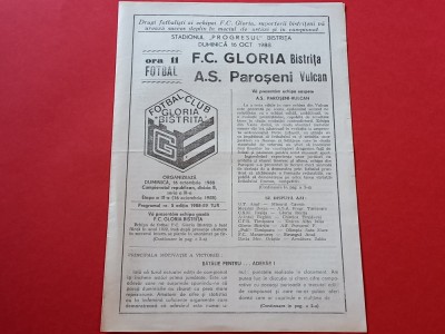 Program meci fotbal GLORIA BISTRITA - AS PAROSENI VULCAN (16.10.1988) foto