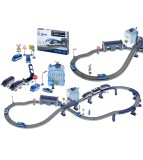 Trenulet electric cu vagoane de politie si elicopter, 92 de elemente, 300 cm