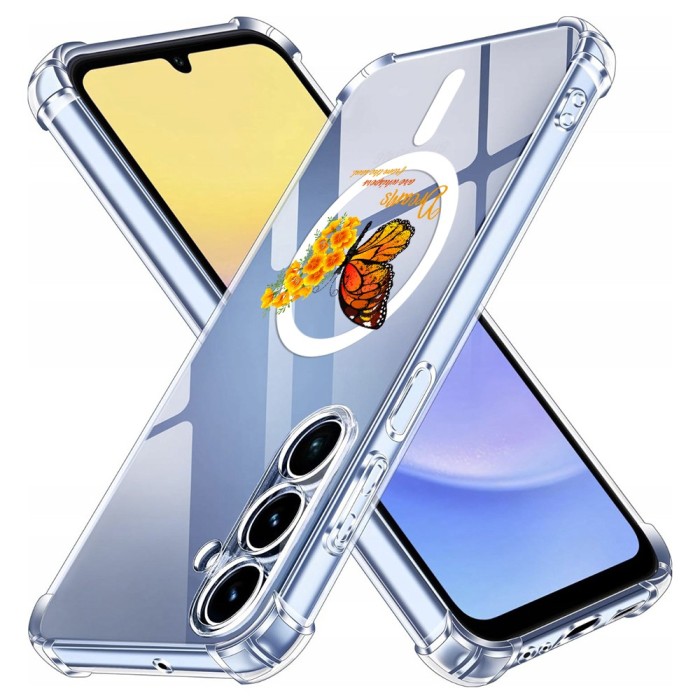 Husa antisoc pentru samsung galaxy a15 - airbag magsafe, col&Egrave;uri ranforsate- butterfly galben