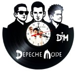 Ceas de perete decorativ realizat din disc de vinil, Model Depeche Mode Dave Gahan Synth Pop Rock Logo DM, Negru, 30 cm