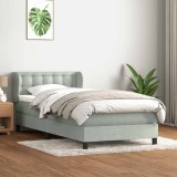 vidaXL Pat box spring cu saltea, gri deschis, 90x210 cm, catifea 3317847