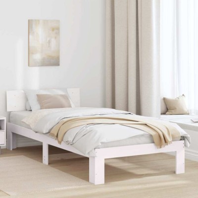 vidaXL Cadru de pat cu headboard Alb 100 x 200 cm Lemn masiv de pin 872666 foto